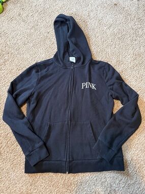 PINK Victoria's Secret Black Hoodie with White Logo Tag